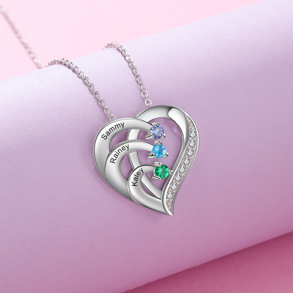Family Name Heart Necklaces for Women Birthstone Engraving Necklace - MERGE.DAY.1.FREESTYLE