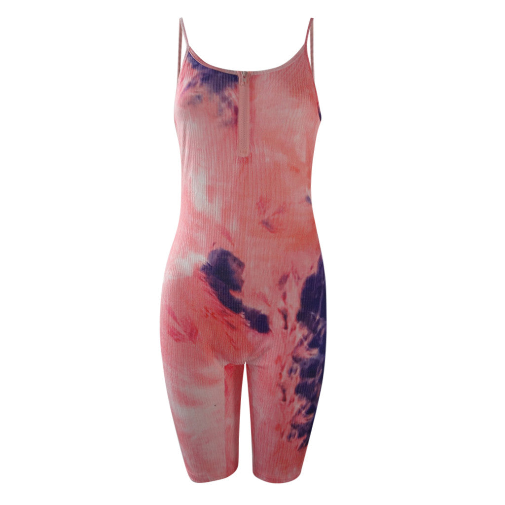 Romper Shorts Playsuit Womens Sleeveless Slim Tie-Dye Bodycon Sports Shorts Jumpsuit - MERGE.DAY.1.FREESTYLE