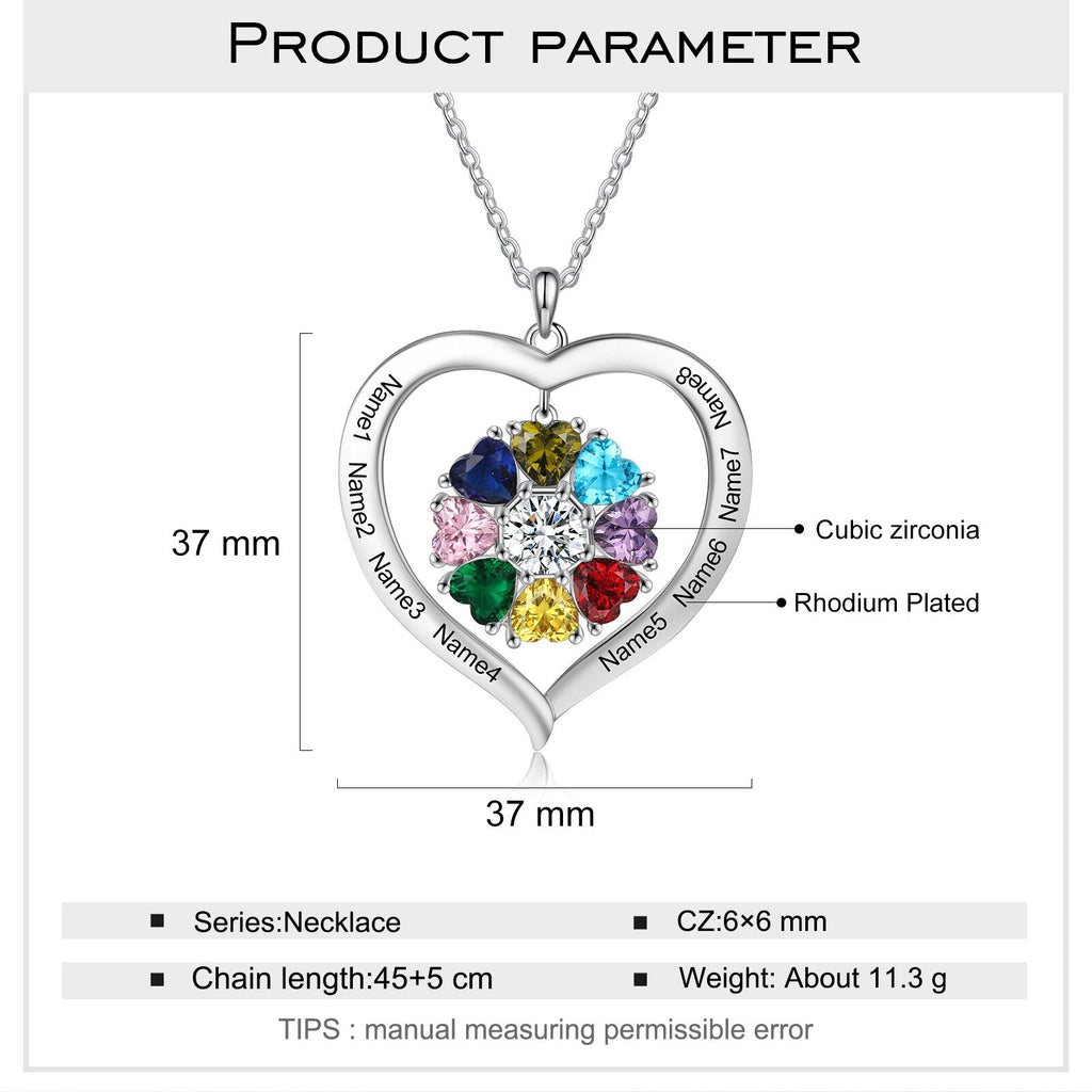 Personalized Heart Name Necklace with 1-8 Engraving Birthstone Pendant - MERGE.DAY.1.FREESTYLE