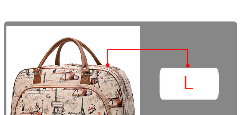 Women Travel Bags PU Leather Large Capacity Waterproof Print Luggage Duffle Bag - MERGE.DAY.1.FREESTYLE