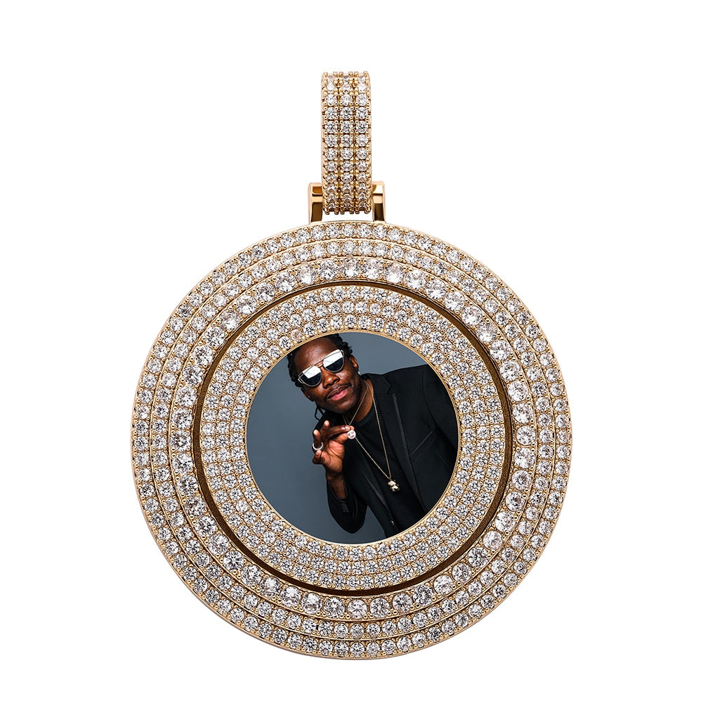 Big Size Custom Photo Rotating Pendant Necklace Full Iced Out Cubic Zirconia Hip Hop Jewelry - MERGE.DAY.1.FREESTYLE