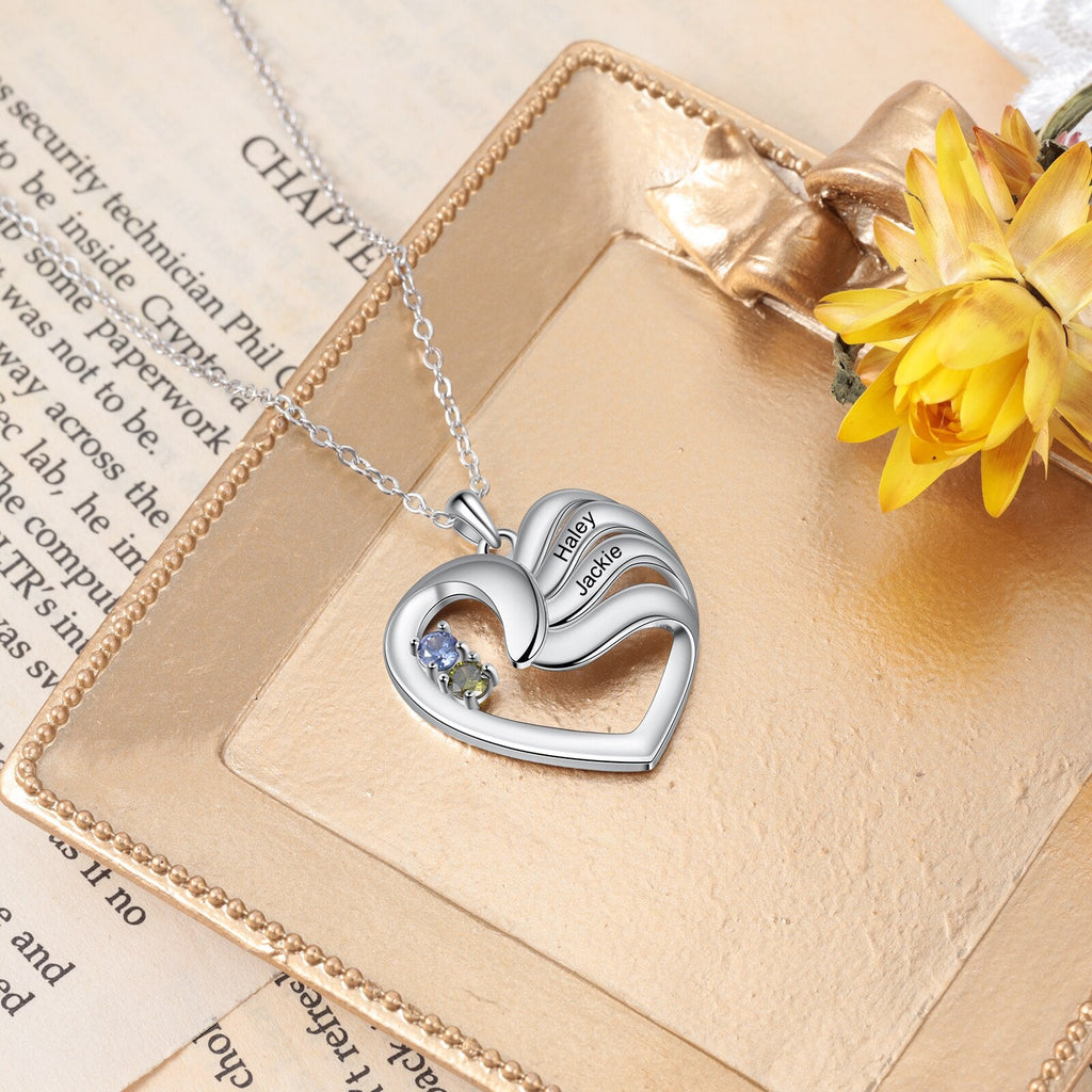 2-5 Names Customized Birthstone Fashion Memorial Heart Necklace - MERGE.DAY.1.FREESTYLE