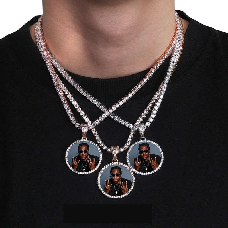 Custom Photo Memory Medallions Necklace With Tennis Chain With Cubic Zircon Chains - MERGE.DAY.1.FREESTYLE