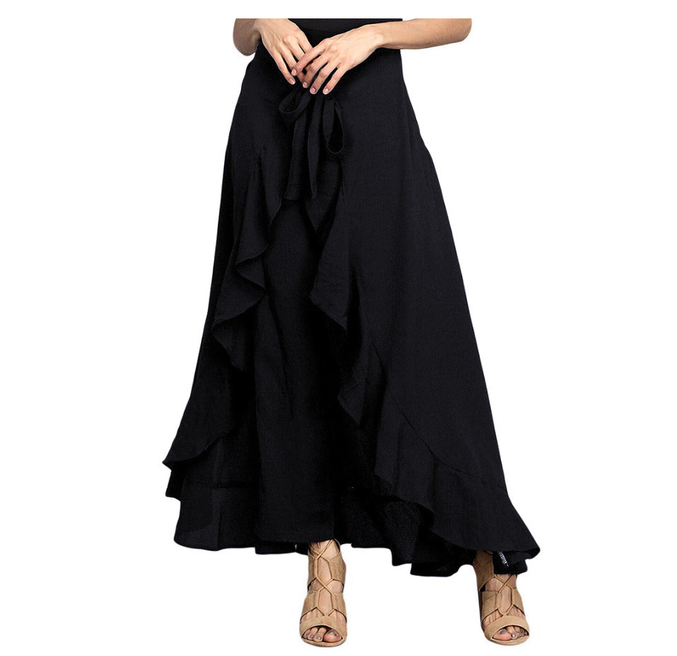 Women Pants Causal Ruffle Drawstring TrouserHigh Waist Loose Dancing Outfits Palazzo Skirt - MERGE.DAY.1.FREESTYLE