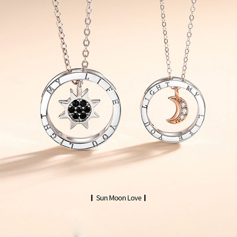 couple silver color ring sun and moon two-color pendant necklace jewelry gift - MERGE.DAY.1.FREESTYLE
