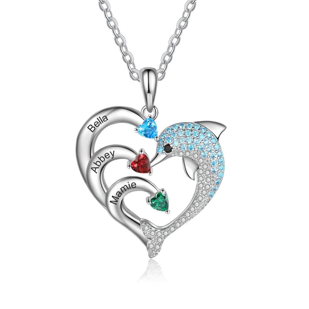Delicate Dolphin 2-8 Name Necklace Customized Heart Pendant - MERGE.DAY.1.FREESTYLE