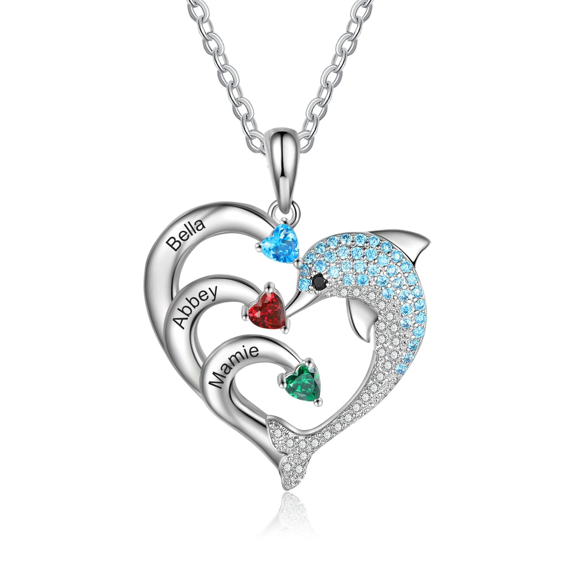 Delicate Dolphin 2-8 Name Necklace Customized Heart Pendant - MERGE.DAY.1.FREESTYLE