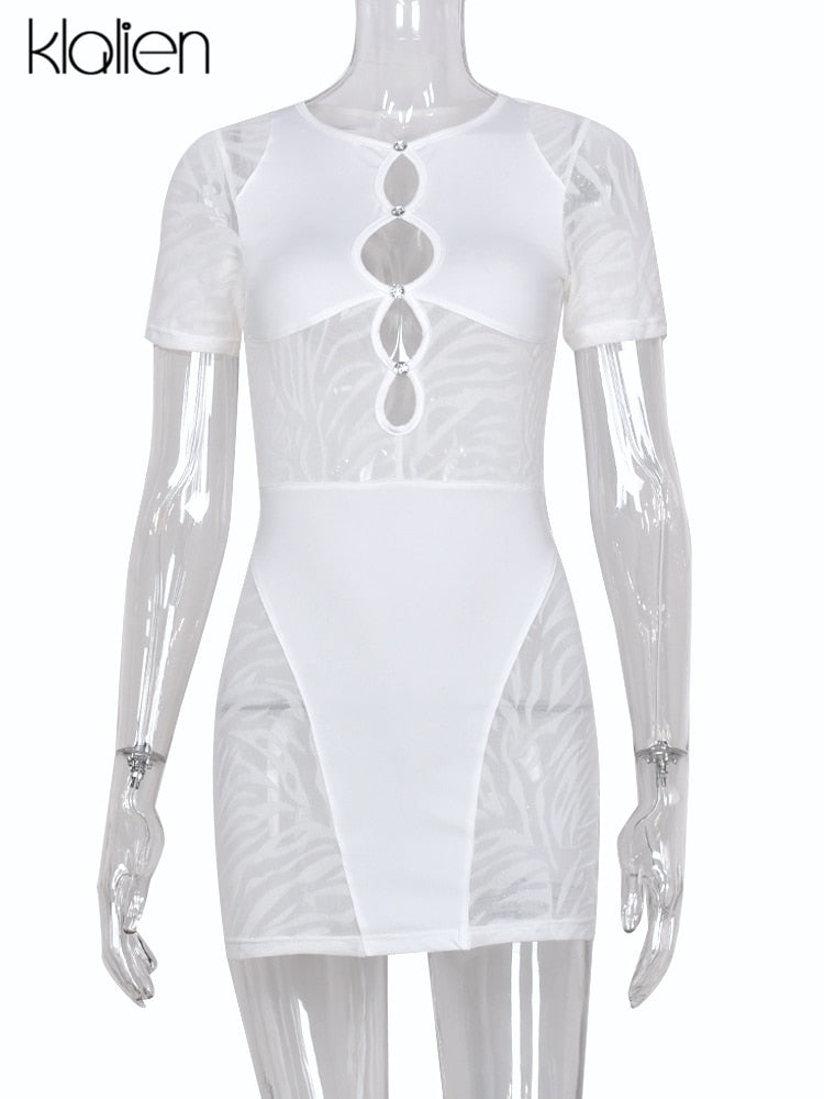 Cut Out Sexy Zebra Mesh Transparent Women's Pencil Short Dresses Mini Dress for Beach Bodycon - MERGE.DAY.1.FREESTYLE
