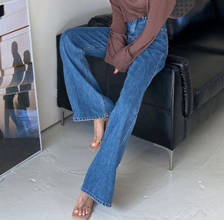 High Waist Pockets Female Floor-length Wide Leg Denim Trousers - MERGE.DAY.1.FREESTYLE