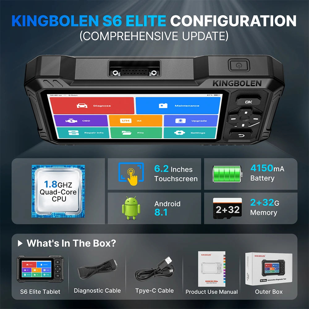 USA EU Warehouse Kingbolen S6 Elite Full System OBD2 Scanner Bi-directional Scan Tool Lifetime Free