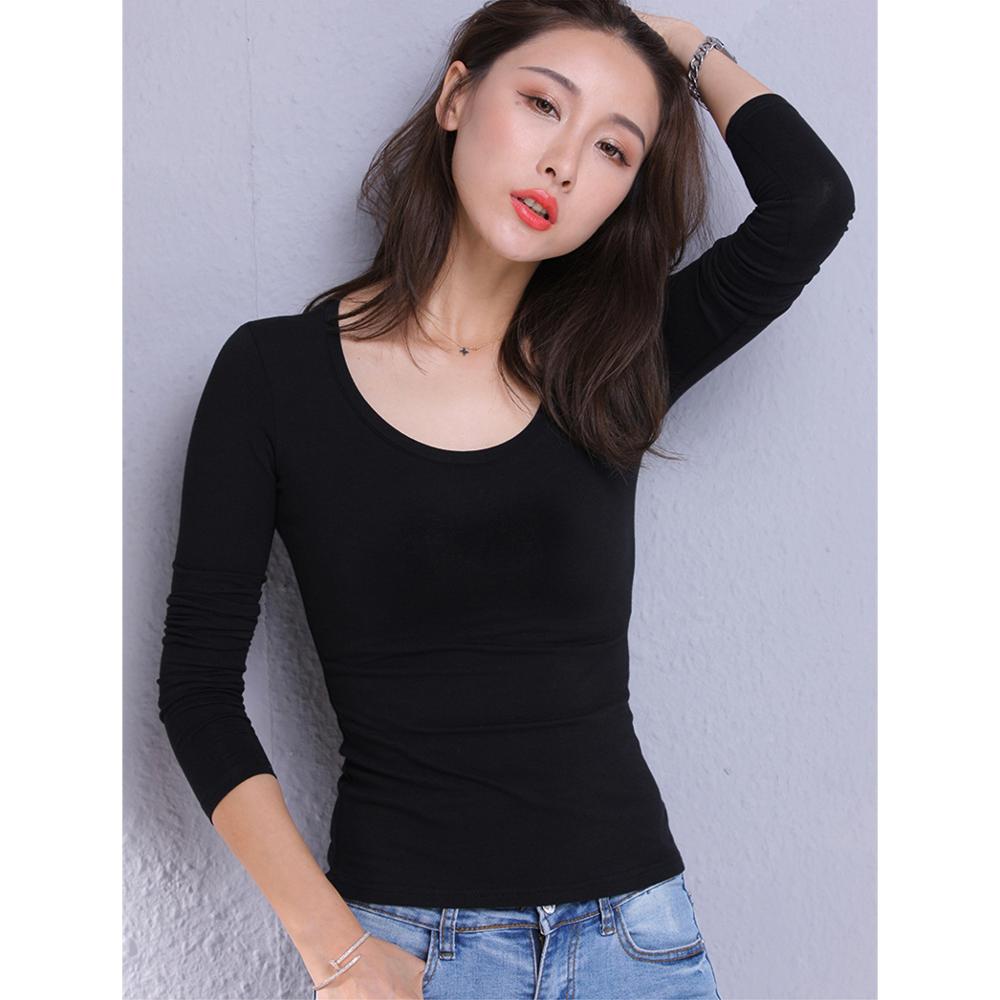 Cotton Women's T-shirt Long-sleeved Solid Color Women T-shirts Leisure Woman T shirt - MERGE.DAY.1.FREESTYLE