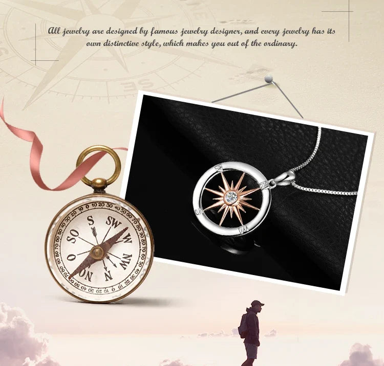 Sun Star Compass Necklace Circle Rose Gold Cubic Zirconia Pendant - MERGE.DAY.1.FREESTYLE