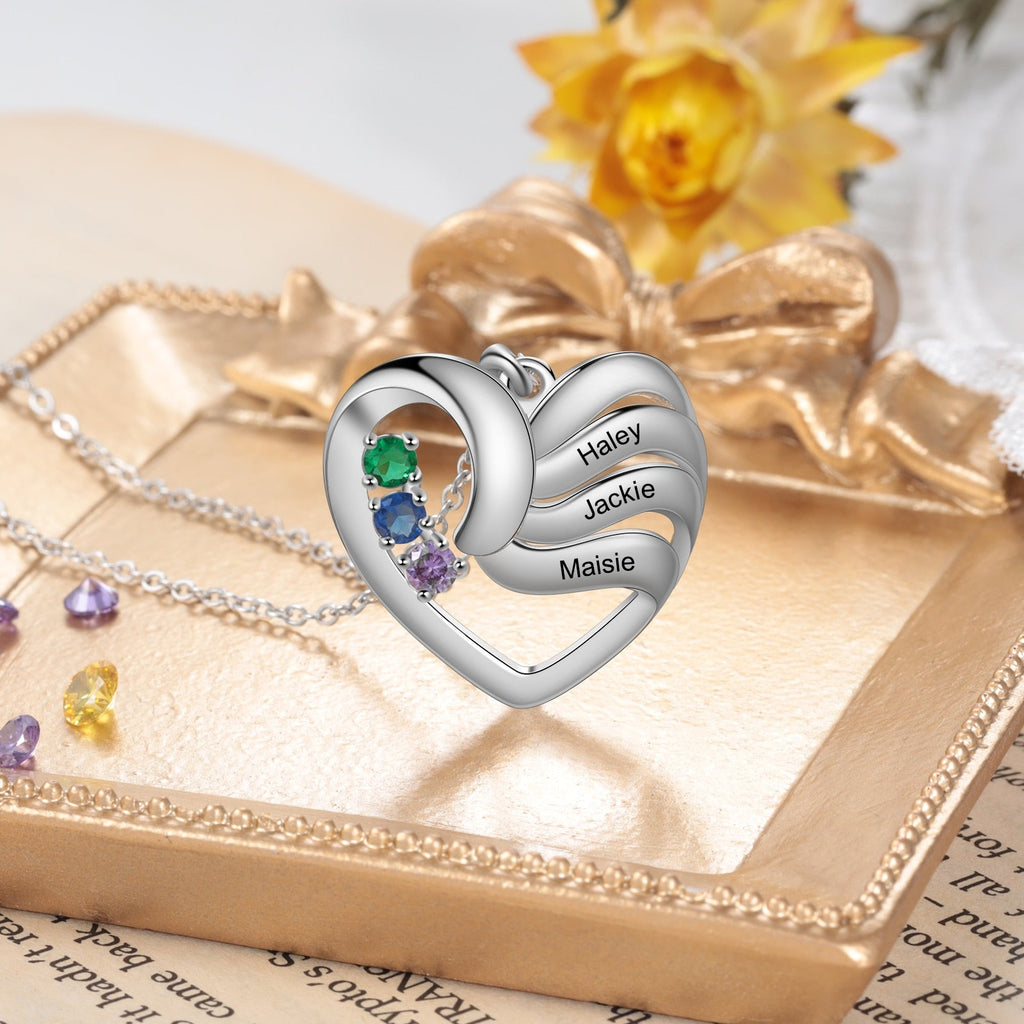 2-5 Names Customized Birthstone Fashion Memorial Heart Necklace - MERGE.DAY.1.FREESTYLE