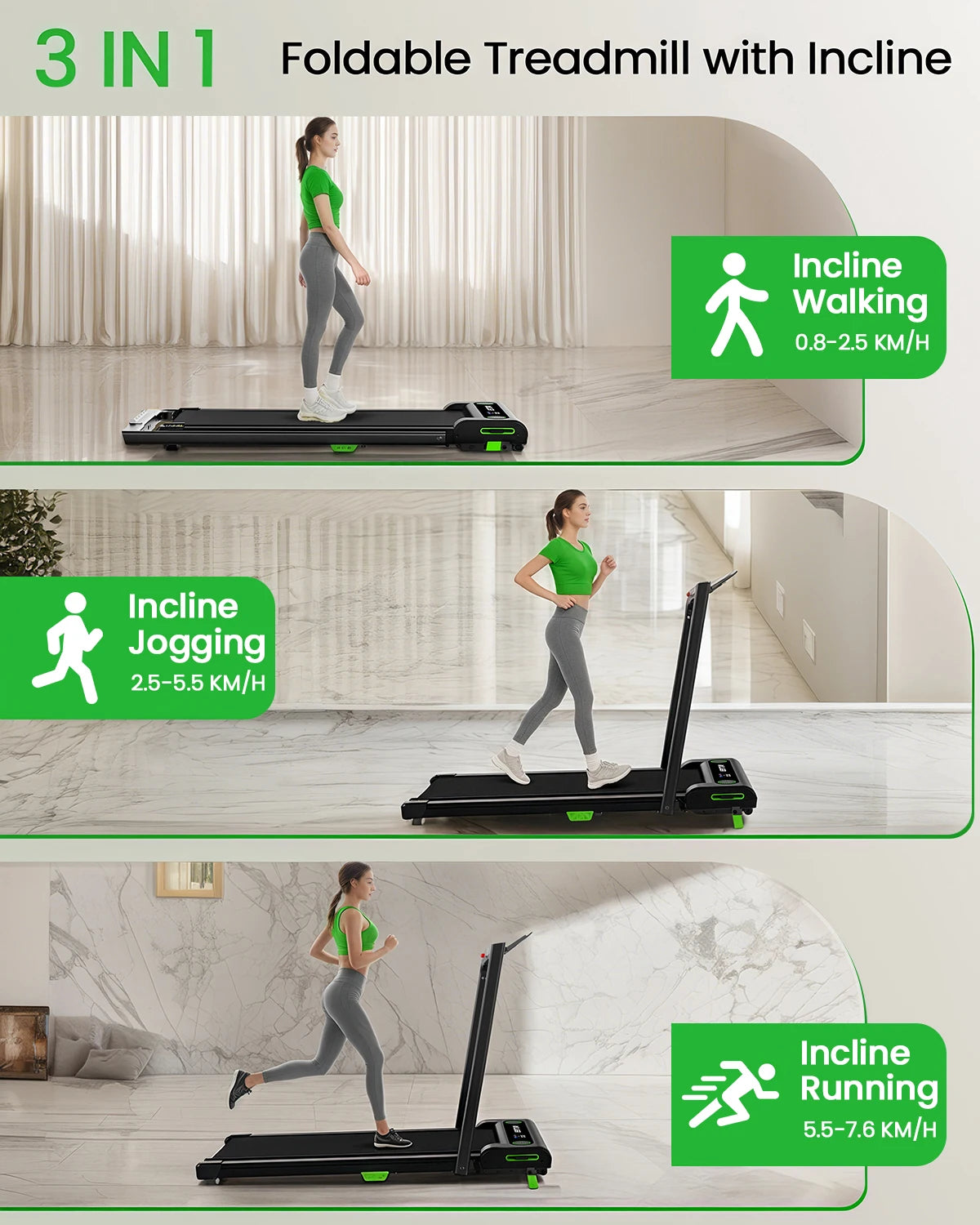 2-in-1 Folding Treadmill With LED Screen Electric Walking Pad for Home Gym Use Without Heart Rate Test - MERGE.DAY.1.FREESTYLE