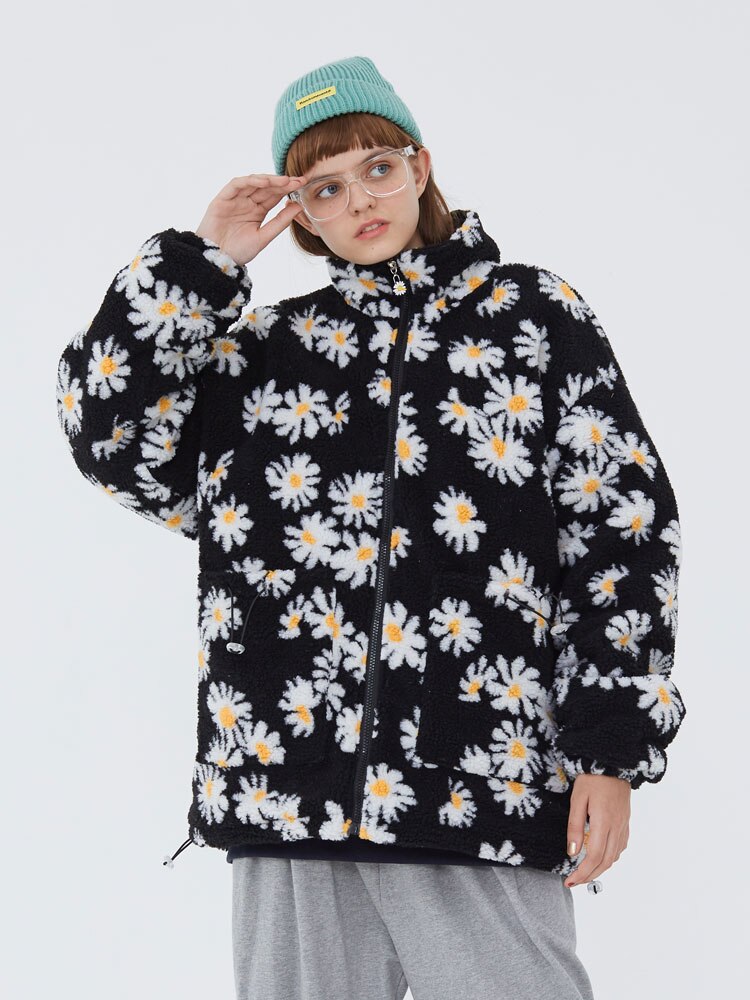 Cotton Padded Thick Parkas Jackets Daisy Print Fleece Warm Full Zip Coats - MERGE.DAY.1.FREESTYLE