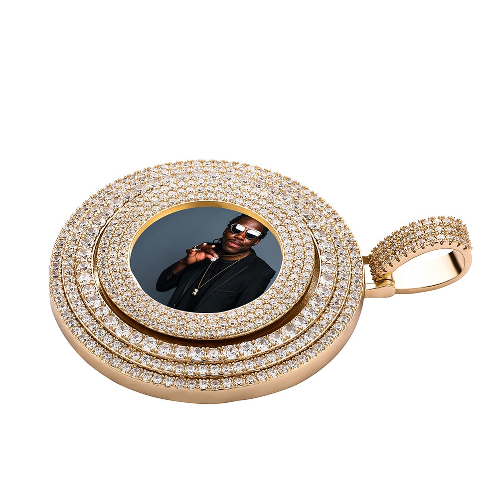 Big Size Custom Photo Rotating Pendant Necklace Full Iced Out Cubic Zirconia Hip Hop Jewelry - MERGE.DAY.1.FREESTYLE