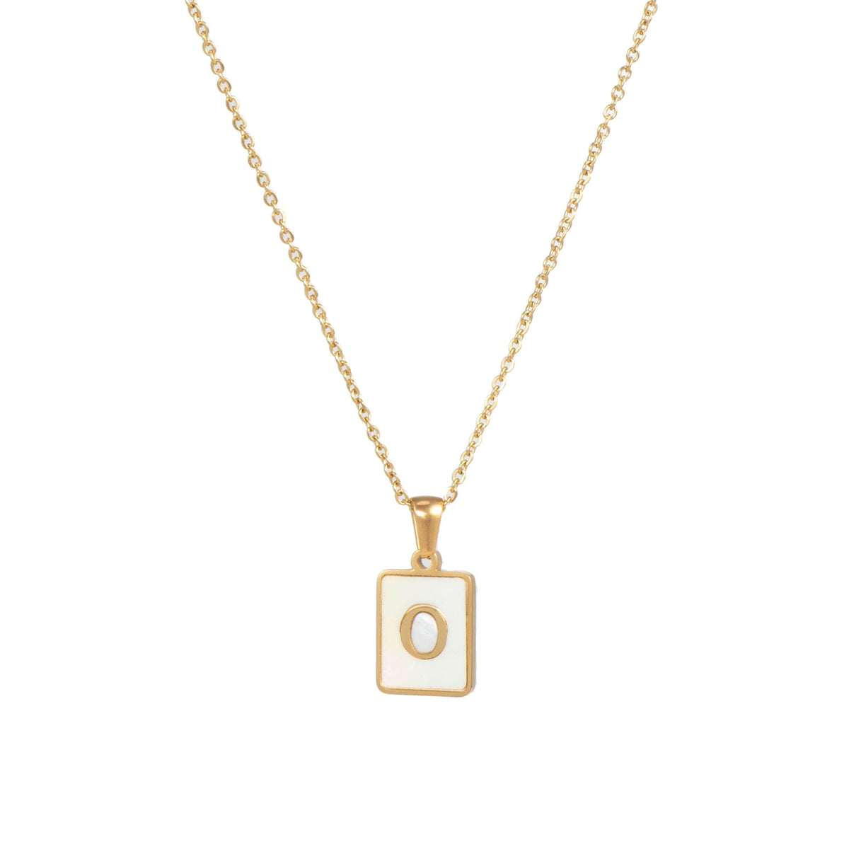 18K Golden Chain Necklaces Male Square Natural Shell Initial Letters Pendant Stainless Steel Jewelry - MERGE.DAY.1.FREESTYLE