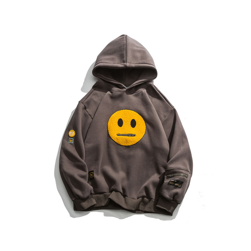 Zipper Pocket Smile Face Patchwork Fleece Hoodies Sweatshirts Streetwear - MERGE.DAY.1.FREESTYLE