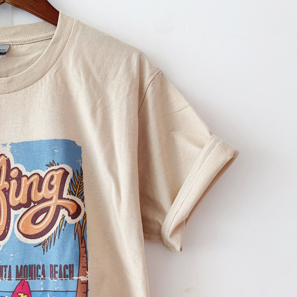 1pcs WHITE Tees Summer Casual Oversized Tee Best Surfing Santa Monica California Womens Retro Style - MERGE.DAY.1.FREESTYLE