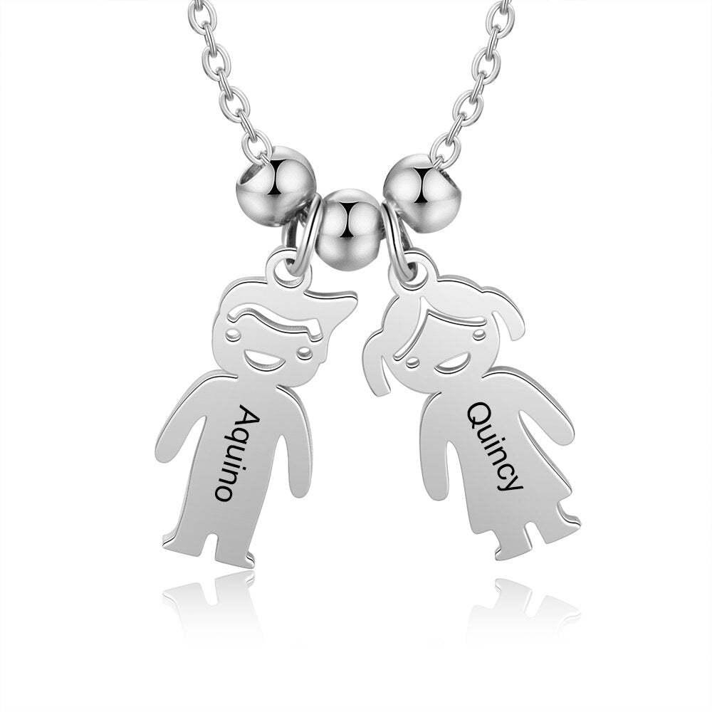 Personalized Engraved Name Necklace with Boy Girl Charms - MERGE.DAY.1.FREESTYLE