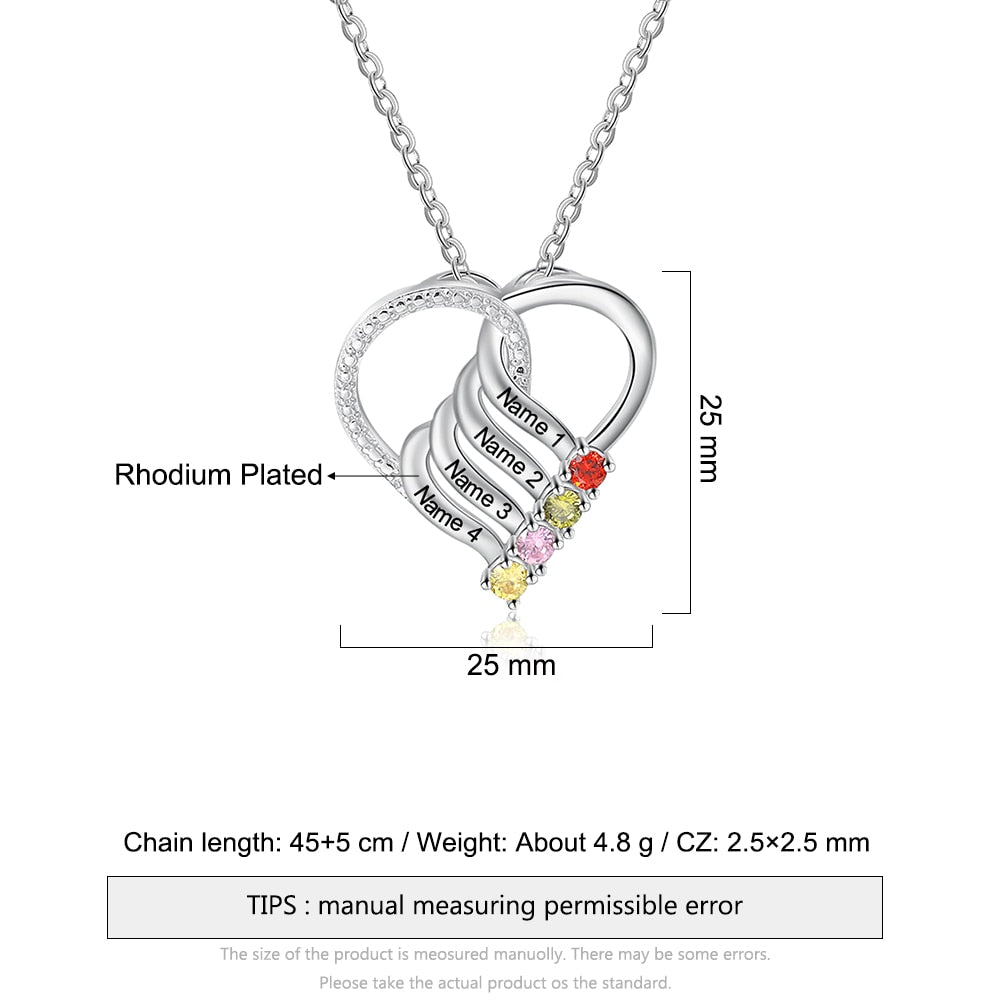 Personalized Family Heart Pendant Necklace with 2-6 Birthstones Name Necklace - MERGE.DAY.1.FREESTYLE