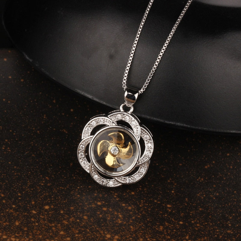 Rotatable Windmill Pendant Necklace AAA Cubic Zirconia Pave Gold Silver Color Crystal Necklace Jewelry - MERGE.DAY.1.FREESTYLE