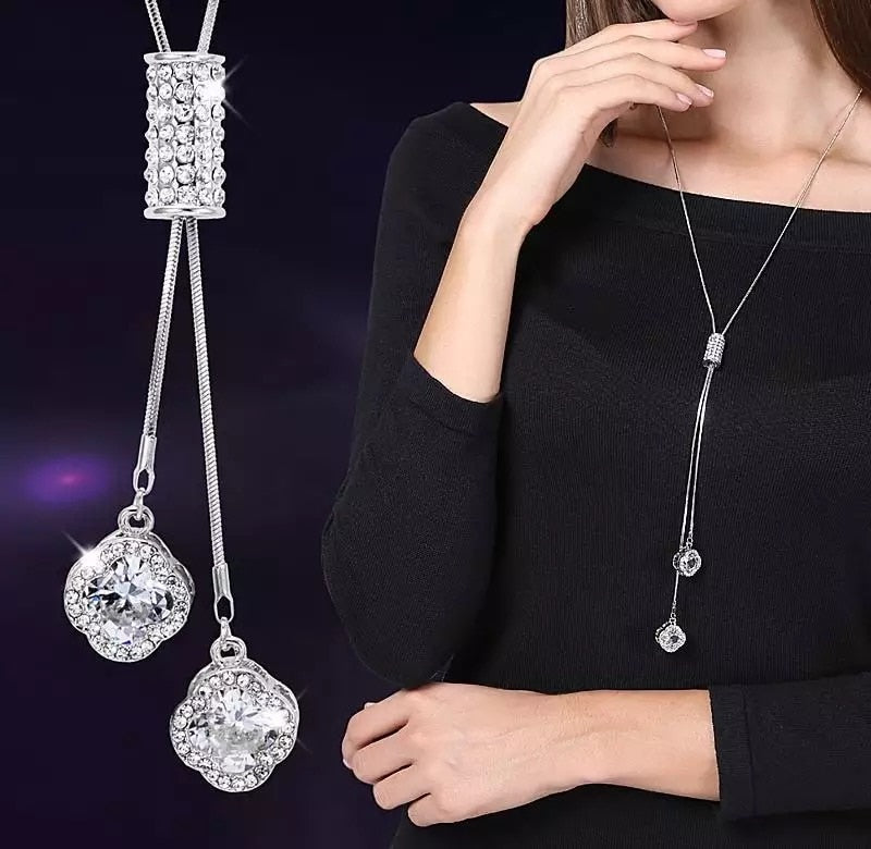 Collier Femme Long Gray Crystal Necklaces & Pendants for Women Round Statement Necklace - MERGE.DAY.1.FREESTYLE