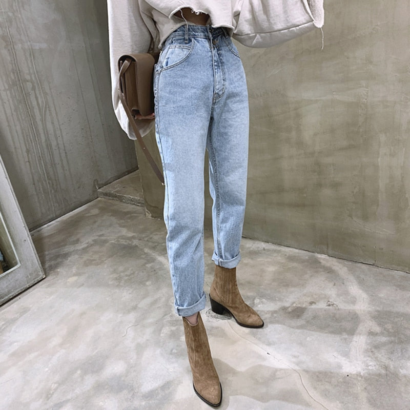 Women Streetwear Loose Female Denim Jeans Buttons Zipper Ladies trouser - MERGE.DAY.1.FREESTYLE