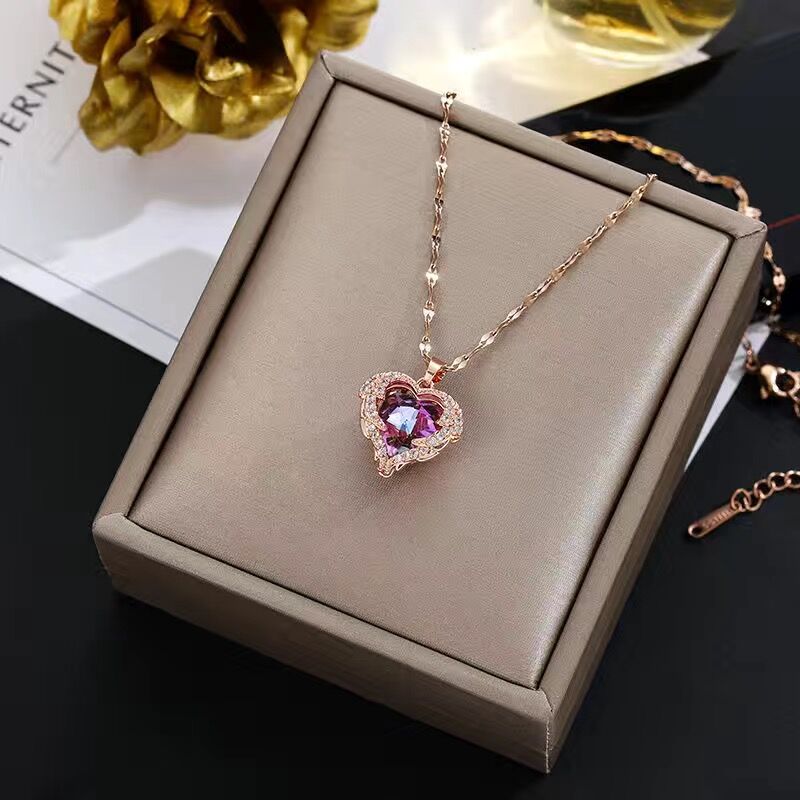 Luxury Zircon Crystal Heart Of Ocean Pendant Stainless Steel Necklace - MERGE.DAY.1.FREESTYLE