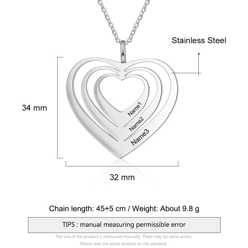 Customized 3 Hearts Pendant Personalized Engraving Name Necklaces - MERGE.DAY.1.FREESTYLE