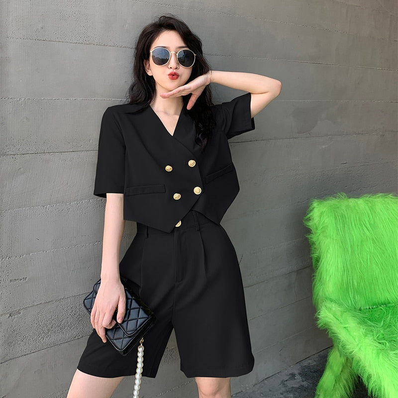 Fashion Office Short Sets Women Korean Loose Two Piece Suits Summer Thin - MERGE.DAY.1.FREESTYLE