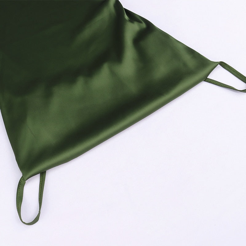 Ruched Satin Summer Dress Drawstring Spaghetti Straps Cowl Neck Backless Long Dresses - MERGE.DAY.1.FREESTYLE