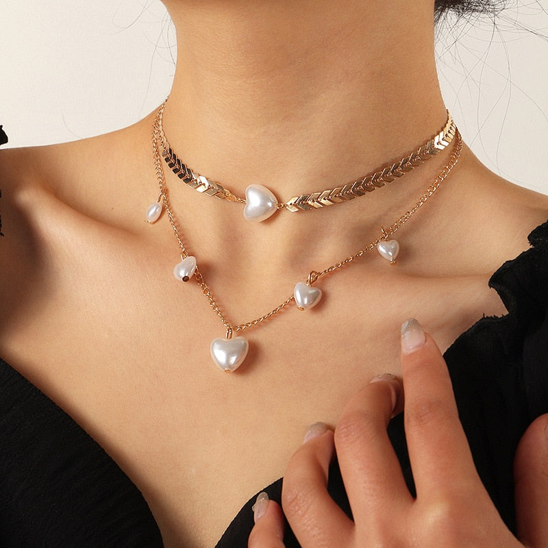 Water-wave Pearl Necklace For Women Charming Big Metal Geometric Statement Collar Necklace - MERGE.DAY.1.FREESTYLE