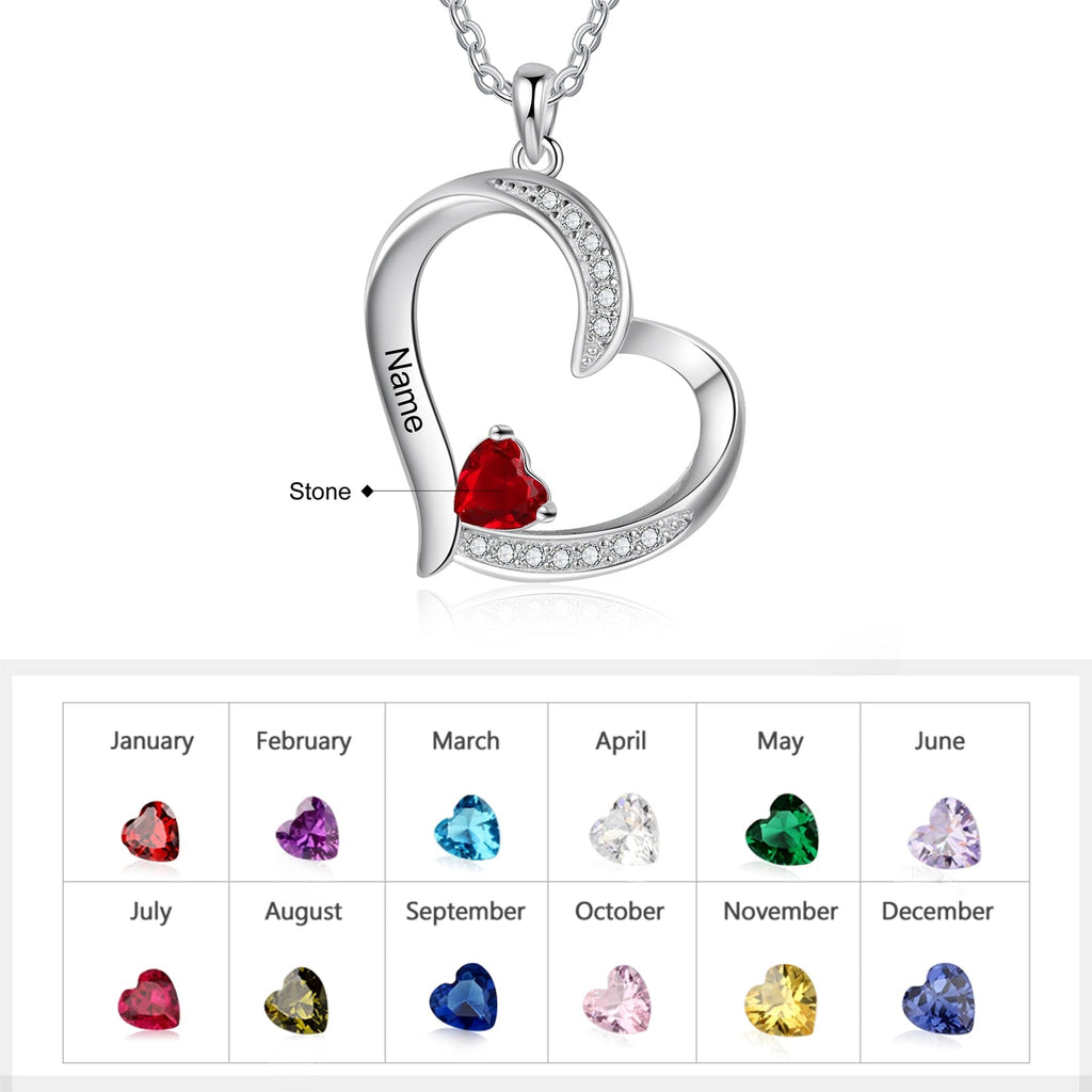 Personalized 1-6 Name Engraving Heart Pendant DIY Birthstone Necklace - MERGE.DAY.1.FREESTYLE