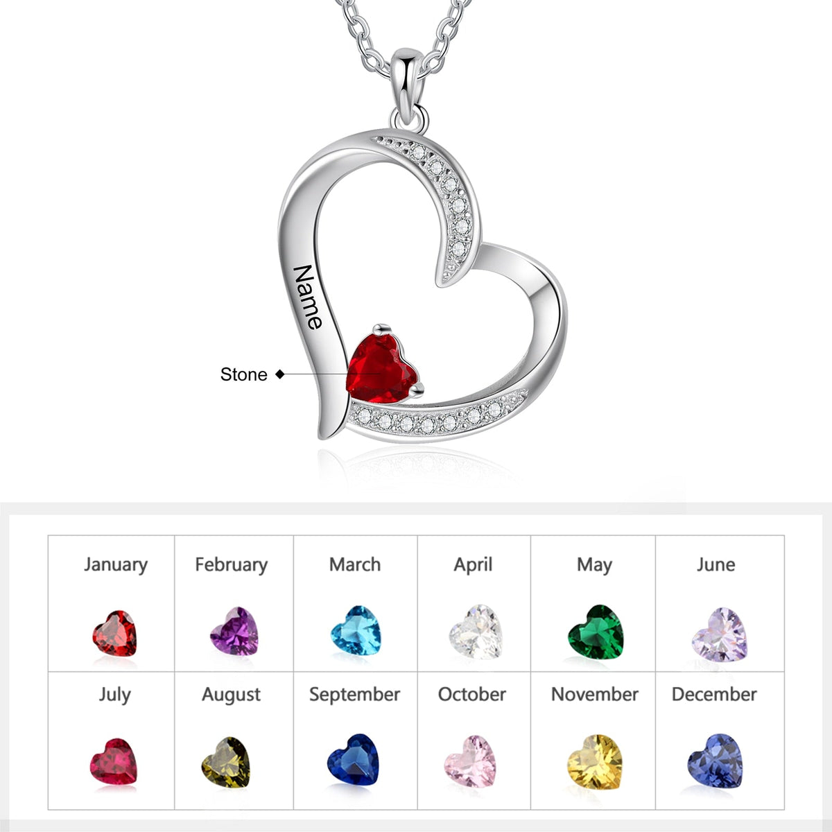 Personalized 1-6 Name Engraving Heart Pendant DIY Birthstone Necklace - MERGE.DAY.1.FREESTYLE