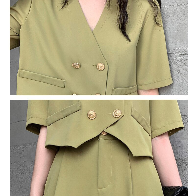 Fashion Office Short Sets Women Korean Loose Two Piece Suits Summer Thin - MERGE.DAY.1.FREESTYLE