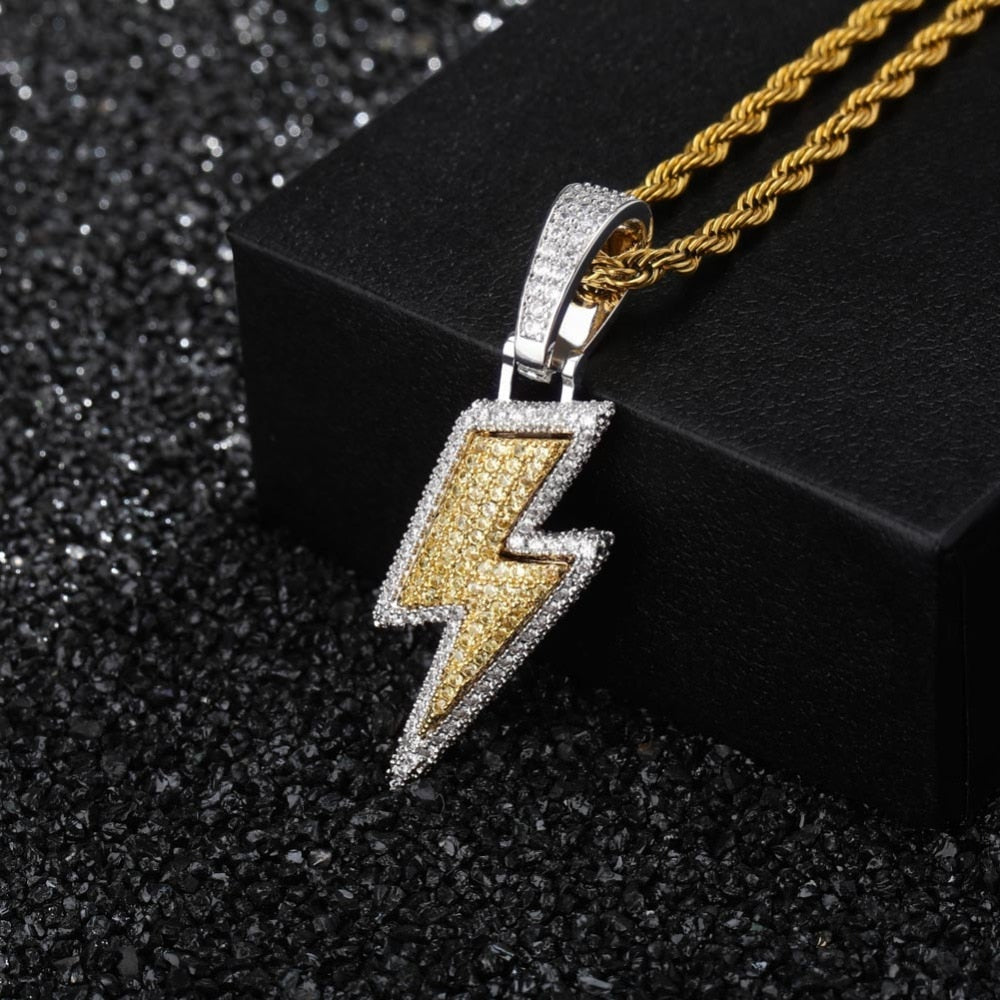 Iced Out Bling Lightning Pendants With Tennis Chain Copper Material Men's Hip Hop Jewelry Gift - MERGE.DAY.1.FREESTYLE