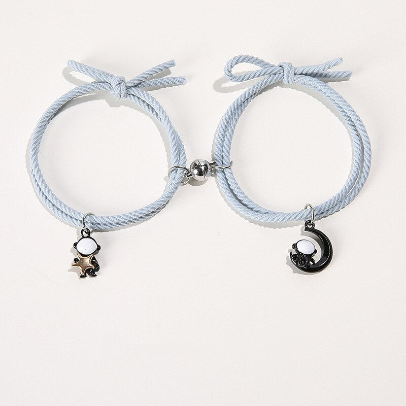 2Pcs/ Set Cartoon Magnetic Couple Bracelets with Moon Robots Pendant - MERGE.DAY.1.FREESTYLE