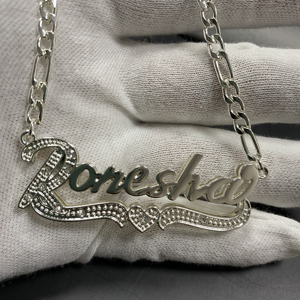 3D Name Necklace Custom Two Color Stainless Steel Double Layer Under Heart Necklace - MERGE.DAY.1.FREESTYLE