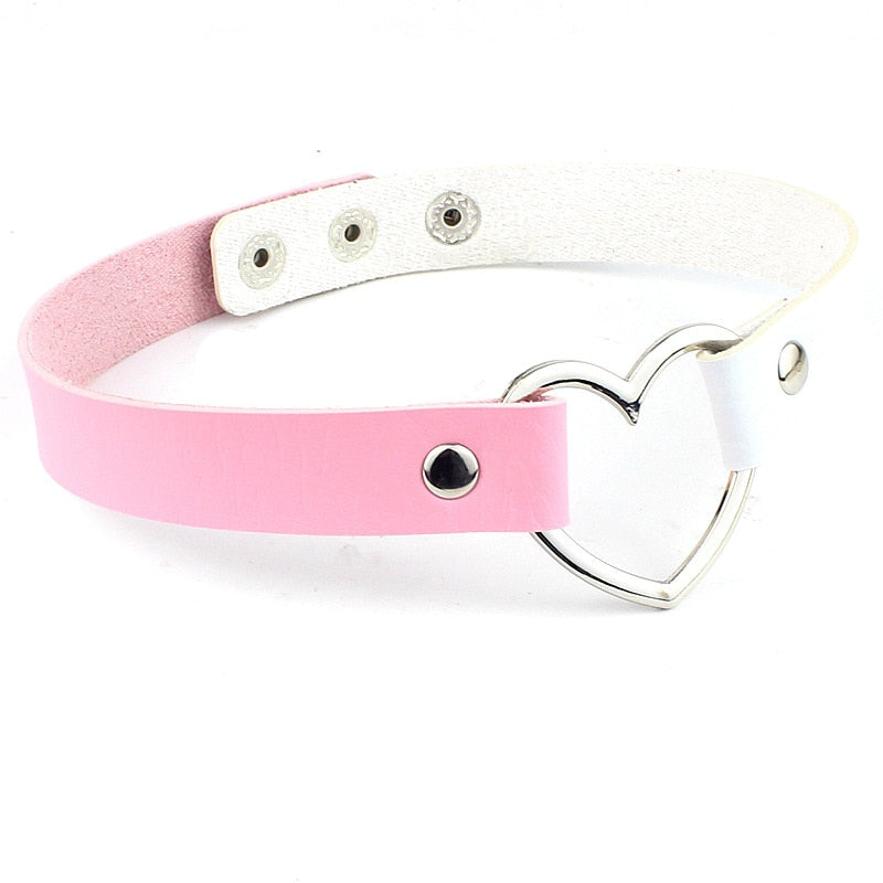 New Punk Gothic PU Leather Choker Chain Heart Buckle Collar Necklace - MERGE.DAY.1.FREESTYLE
