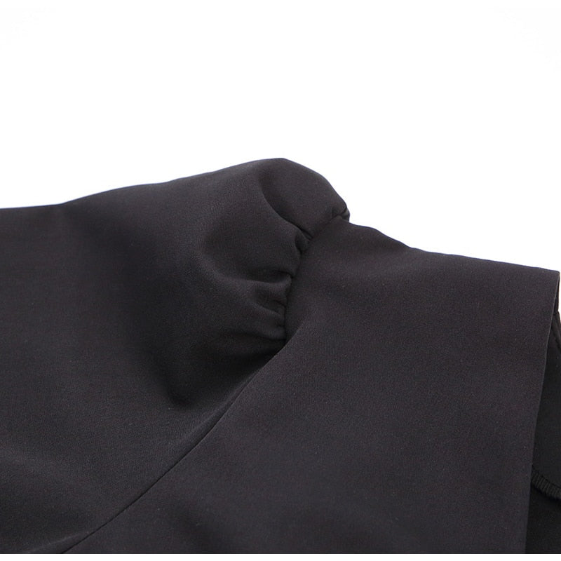 black short sleeve summer women dress 2022 Sexy V-neck solid High Street dress A-line mini Vestido - MERGE.DAY.1.FREESTYLE