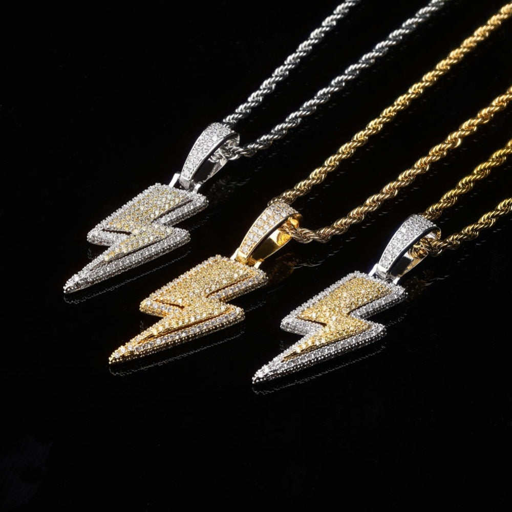 Iced Out Bling Lightning Pendants With Tennis Chain Copper Material Men's Hip Hop Jewelry Gift - MERGE.DAY.1.FREESTYLE