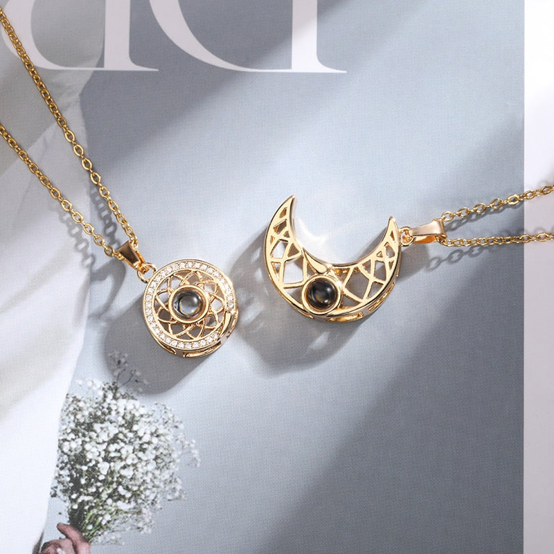 Sun And Moon Love Memory Confession 100 Languages I Love You Necklace Projection Gold Chian Couple Pendant - MERGE.DAY.1.FREESTYLE