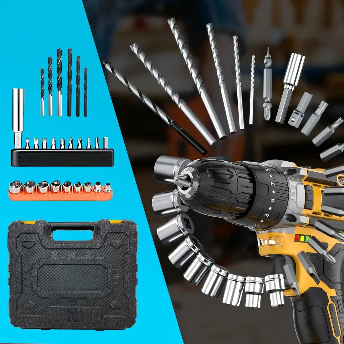 20V Cordless Impact Hammer Drill Kit 3/8 Keyless Chuck Electric Screwdriver Set DIY Tool Battery Powered Supports OEM - MERGE.DAY.1.FREESTYLE