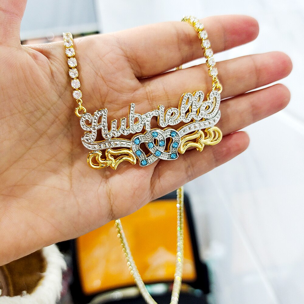 Custom mexican gold name necklace 3d nameplate necklace Birthstone - MERGE.DAY.1.FREESTYLE