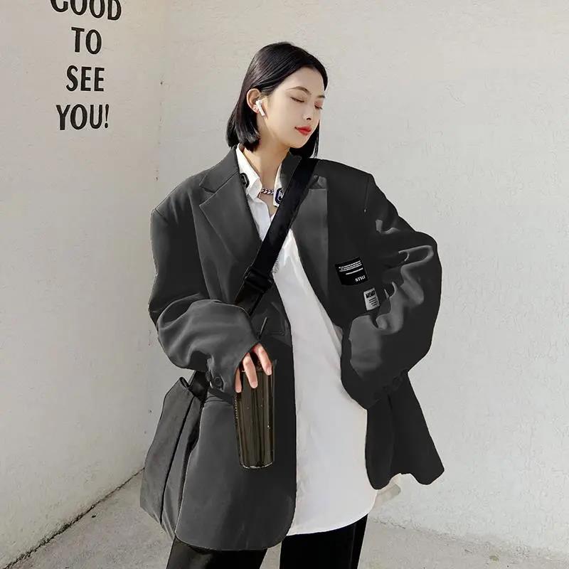 Oversize Blazer Women Autumn Loose Wide Shoulder Suit Coats Casual Label Blazers Female - MERGE.DAY.1.FREESTYLE