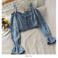 French Bandage Off Shoulder Ruffle Top Female Elegant Long Sleeve Shirt Y2k - MERGE.DAY.1.FREESTYLE