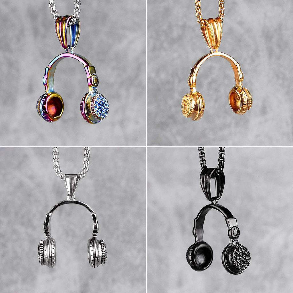 Headset Earphone Gold Mens Long Necklaces Pendants Chain Hip Hop for Boy Male Creativity Gift - MERGE.DAY.1.FREESTYLE