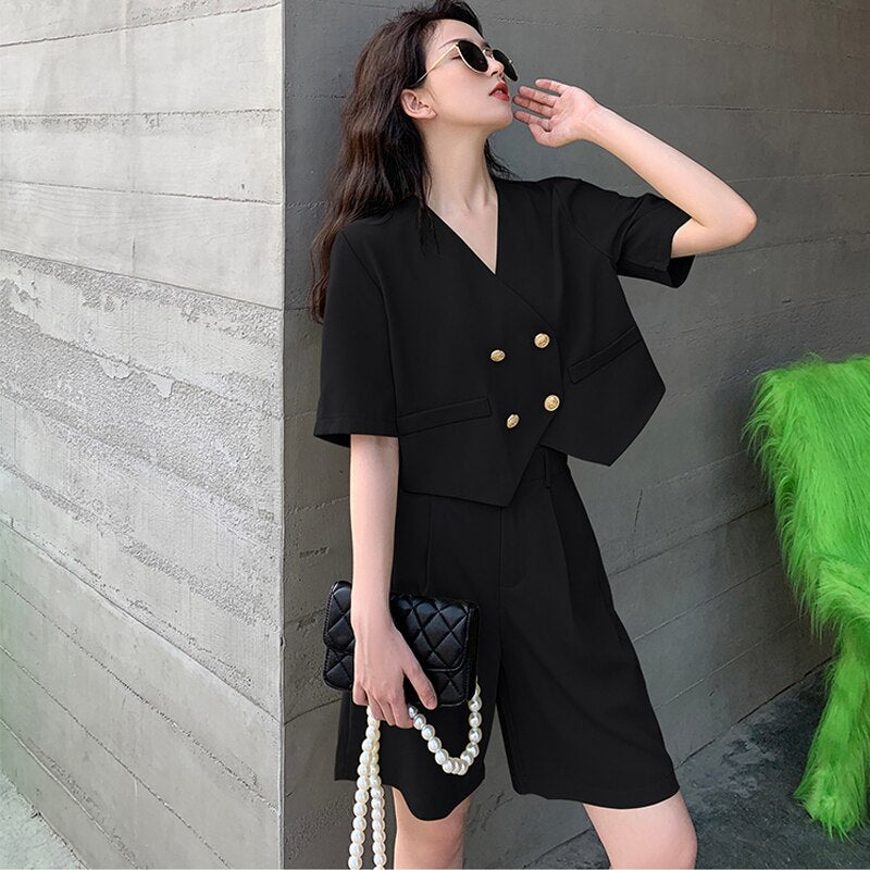Fashion Office Short Sets Women Korean Loose Two Piece Suits Summer Thin - MERGE.DAY.1.FREESTYLE