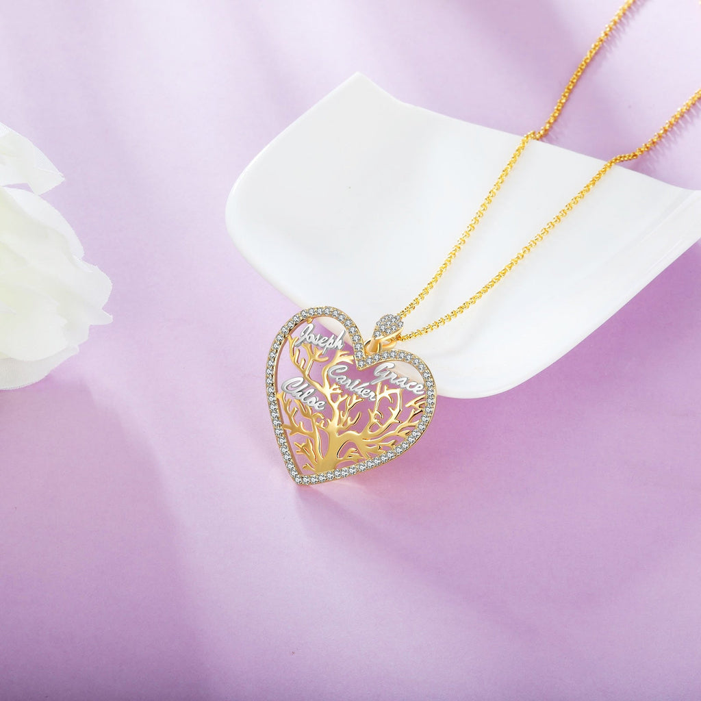 Multi-name Mixed Color Heart Necklace Family Tree of Life Nameplate Pendant - MERGE.DAY.1.FREESTYLE